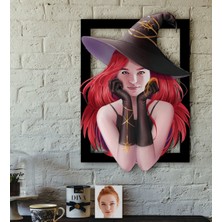 BK Kişiye Özel Bayan Cadı Karikatürlü 3D Ahşap Tablo-2