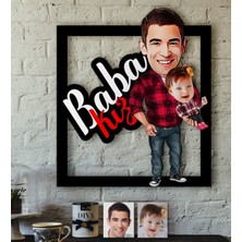 BK Kişiye Özel Baba-Kız Karikatürlü 3D Ahşap Tablo-4
