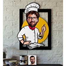 BK Kişiye Özel Bay Chef Karikatürlü 3D Ahşap Tablo-12