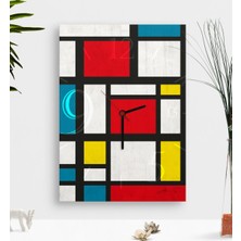 BK Kişiye Özel Mondrian Ahşap Tablo Duvar Saati-1