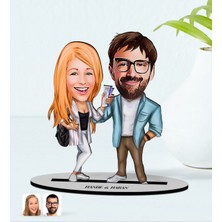 BK Kişiye Özel Isimli Sevgililer Karikatürlü Ahşap Biblo Model-93