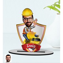 BK Kişiye Özel Isimli Erkek Yol Mühendisi Karikatürlü Ahşap Biblo Model-1