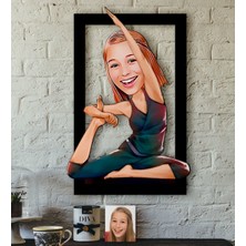 BK Kişiye Özel Bayan Yoga Karikatürlü 3D Ahşap Tablo-2