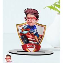 BK Kişiye Özel Isimli Motorcu Çocuk Karikatürlü Ahşap Biblo Model-1