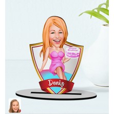 BK Kişiye Özel Isimli Kadın Doğum Günü Karikatürlü Ahşap Biblo Model-2