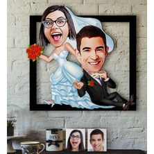 BK Kişiye Özel Evleniyoruz Karikatürlü 3D Ahşap Tablo-2