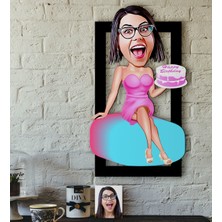 BK Kişiye Özel Bayan Doğum Günü Karikatürlü 3D Ahşap Tablo-2