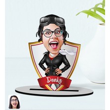 BK Kişiye Özel Isimli Kadın Pilot Karikatürlü Ahşap Biblo Model-1