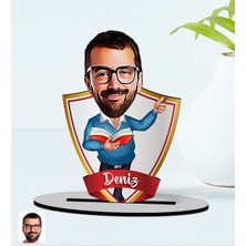 BK Kişiye Özel Isimli Erkek Öğretmen Karikatürlü Ahşap Biblo Model-2