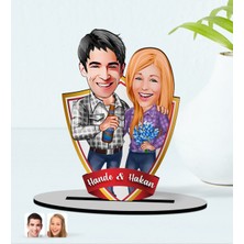 BK Kişiye Özel Isimli Sevgililer Karikatürlü Ahşap Biblo Model-50