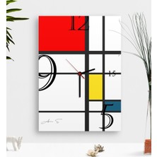 BK Kişiye Özel Mondrian Ahşap Tablo Duvar Saati-7