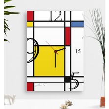 BK Kişiye Özel Mondrian Ahşap Tablo Duvar Saati-6