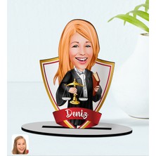 BK Kişiye Özel Isimli Kadın Avukat Karikatürlü Ahşap Biblo Model-1