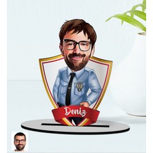 BK Kişiye Özel Isimli Erkek Polis Karikatürlü Ahşap Biblo Model-1