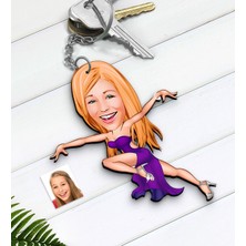 BK Kişiye Özel Kadın Dansçı Karikatürlü Ahşap Anahtarlık-2