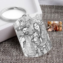 BK Kişiye Özel Tam Boy Karakalem Aile Karikatürlü Pleksi Anahtarlık-2