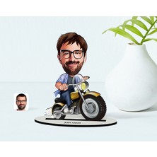 BK Kişiye Özel Bay Motorcu Karikatür Ahşap Biblo - 1