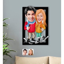 BK Kişiye Özel Sevgililer Karikatürlü 3D Ahşap TABLO-107