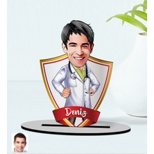 BK Kişiye Özel Isimli Erkek Doktor Karikatürlü Ahşap Biblo Model-1