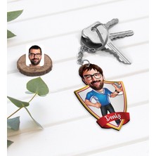 BK Kişiye Özel Isimli Erkek Antrenör Karikatürlü Ahşap Anahtarlık-1