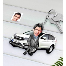 BK Kişiye Özel Erkek Honda Cr-V Figürlü Plakalı Ahşap Karikatür Anahtarlık-1