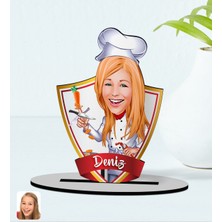 BK Kişiye Özel Isimli Kadın Chef Karikatürlü Ahşap Biblo Model-1