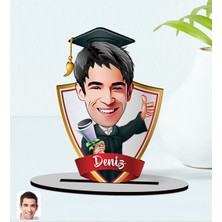 BK Kişiye Özel Isimli Erkek Mezun Karikatürlü Ahşap Biblo Model-1