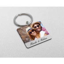 BK Kişiye Özel Fotoğraflı Ahşap Kare Anahtarlık-1