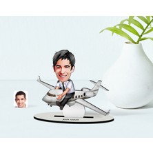 BK Kişiye Özel Bay Kaptan Pilot Karikatür Ahşap Biblo - 1