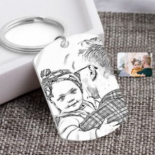 BK Kişiye Özel Tam Boy Karakalem Baba ve Kız Karikatürlü Pleksi Anahtarlık-1