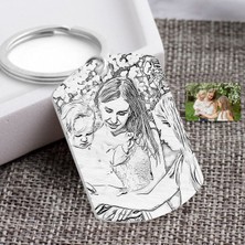 BK Kişiye Özel Tam Boy Karakalem Anne ve Iki Çocuk Karikatürlü Pleksi Anahtarlık-1