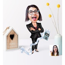 BK Kişiye Özel Bayan Muhasebeci Karikatür Ahşap Biblo - 2