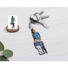 BK Kişiye Özel Tam Boy Anne ve Oğullar Karikatürlü Ahşap Anahtarlık-1