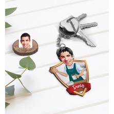 BK Kişiye Özel Isimli Barista Karikatürlü Ahşap Anahtarlık-1