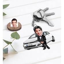 BK Kişiye Özel Erkek Vw Golf Figürlü Plakalı Ahşap Karikatür Anahtarlık-1