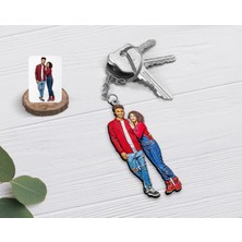 BK Kişiye Özel Tam Boy Sevgililer Karikatürlü Ahşap Anahtarlık-1