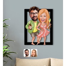 Bk Gift Kişiye Özel Tatilci Sevgililer Karikatürlü 3D Ahşap Tablo-1