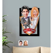 BK Kişiye Özel Isimli Evleniyoruz Karikatürlü 3D Ahşap Tablo-6