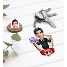 BK Kişiye Özel Isimli Erkek Doğum Günü Karikatürlü Ahşap Anahtarlık-2