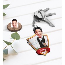 BK Kişiye Özel Isimli Barmen Karikatürlü Ahşap Anahtarlık-1