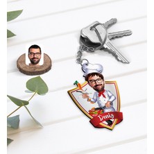 BK Kişiye Özel Isimli Erkek Chef Karikatürlü Ahşap Anahtarlık-1
