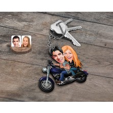 BK Kişiye Özel Motorcu Sevgililer Karikatürlü Ahşap Anahtarlık-1