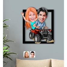Bk Gift Kişiye Özel Atv Sürücüsü Sevgililer Karikatürlü 3D Ahşap Tablo-1