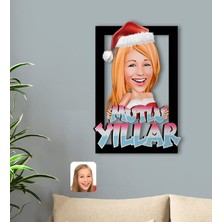 BK Kişiye Özel Yeni Yıl Kadın Karikatürlü 3D Ahşap Tablo-3