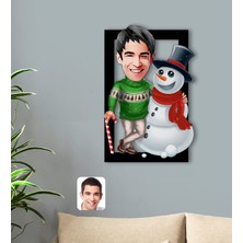BK Kişiye Özel Yeni Yıl Erkek Karikatürlü 3D Ahşap Tablo-5