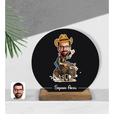 BK Kişiye Özel Rodeo Karikatürlü Yuvarlak Ahşap Biblo-1