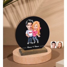 BK Kişiye Özel Sevgililer Karikatürlü Yuvarlak Ahşap Biblo-5