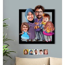 BK Kişiye Özel Aile Karikatürlü 3D Ahşap Tablo-9
