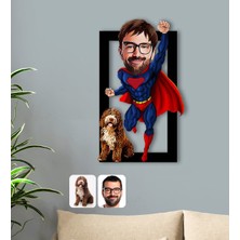 BK Kişiye Özel Evcil Dost ve Süper Adam Karikatürlü 3D Ahşap Tablo-10