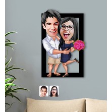 BK Kişiye Özel Sevgililer Karikatürlü 3D Ahşap TABLO-108